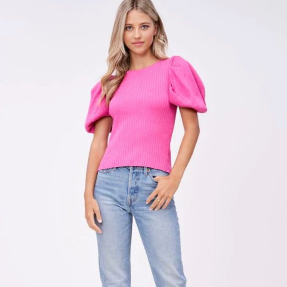En Saison | Solange Rib Knit Top in Peony | Small - Picture 1 of 8